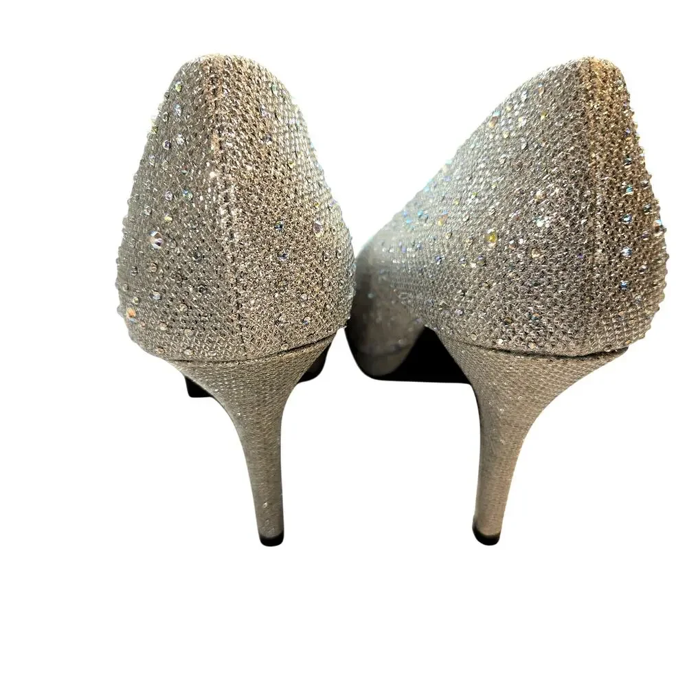 Silver Spoon Shoes 8.5 8 1/2 Silver Sparkle Closed Toe High Heel Pump Stiletto